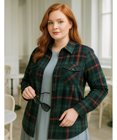 Camisa Xadrez Feminina Plus Size de Flanela Manga Longa | Cici