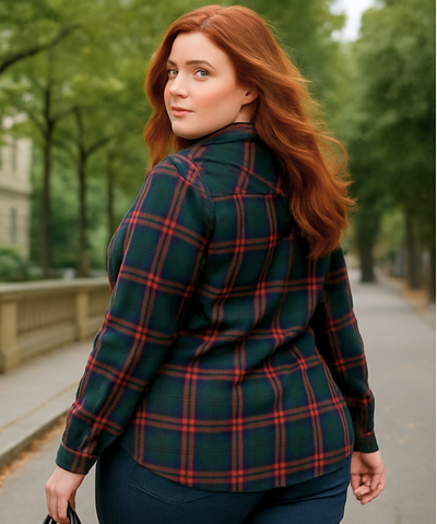 Camisa Xadrez Feminina Plus Size de Flanela Manga Longa | Cici
