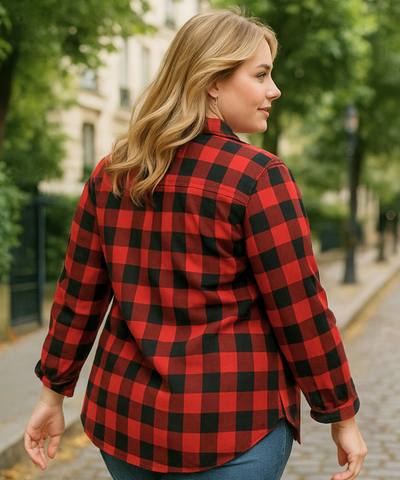Camisa Xadrez Feminina Plus Size de Flanela Manga Longa | Cici