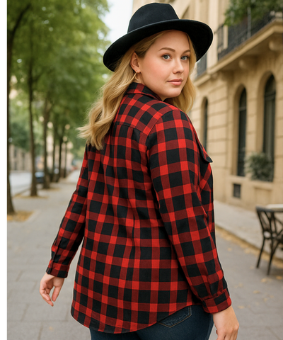 Camisa Xadrez Feminina Plus Size de Flanela Manga Longa | Cici