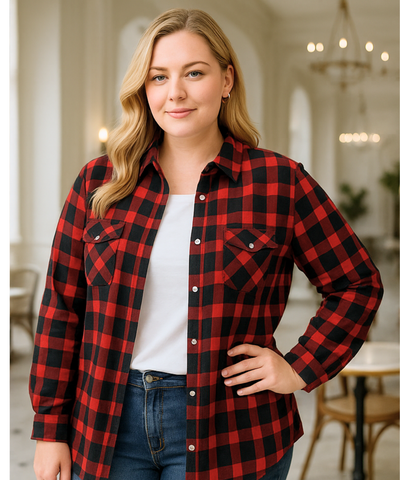 Camisa Xadrez Feminina Plus Size de Flanela Manga Longa | Cici