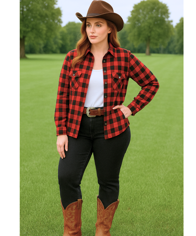 Camisa Xadrez Feminina Plus Size de Flanela Manga Longa | Cici