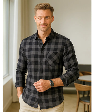 Comprar camisa xadrez masculina cinza manga longa flanela premium conforto casual social estilo moderno barato promoção ZARA
