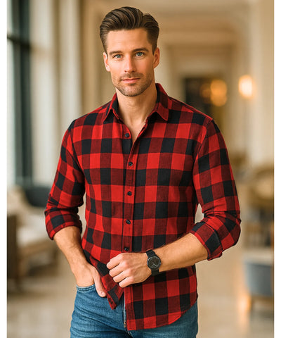 Comprar camisa xadrez masculina vermelha manga longa flanela premium conforto casual social estilo moderno barato promoção ZARA
