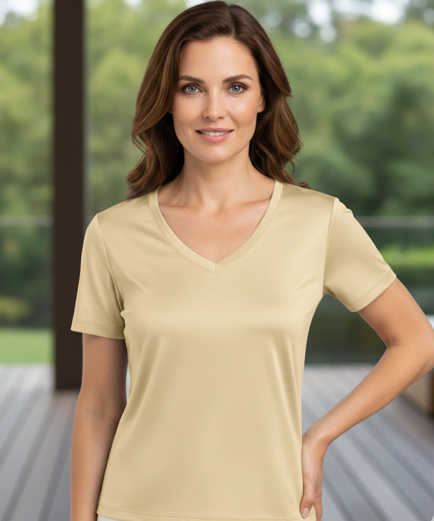 Comprar camiseta básica feminina algodão seda modal toque sedoso respirável gola V casual em promoção INSIDER