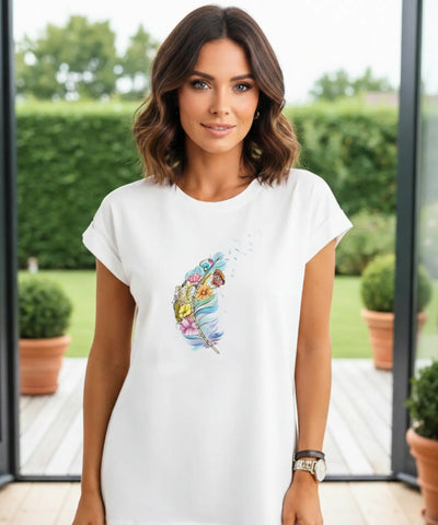 Camiseta Feminina Branca Básica Estampada Algodão Casual | Lavis