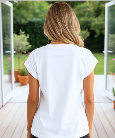 Camiseta Feminina Branca Básica Estampada Algodão Casual | Lavis