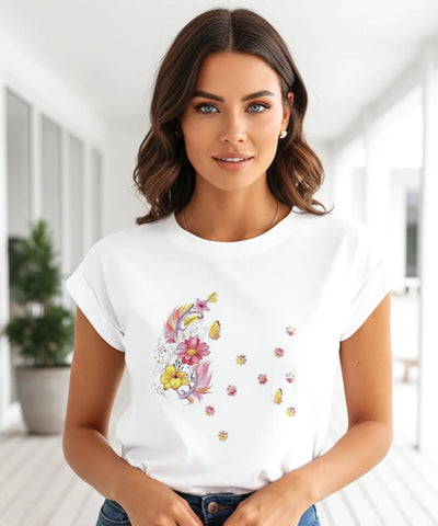 Camiseta Feminina Branca Básica Estampada Algodão Casual | Lavis