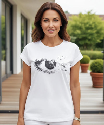 Camiseta Feminina Branca Básica Estampada Algodão Casual | Lavis