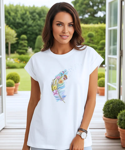 Camiseta Feminina Branca Básica Estampada Algodão Casual | Lavis