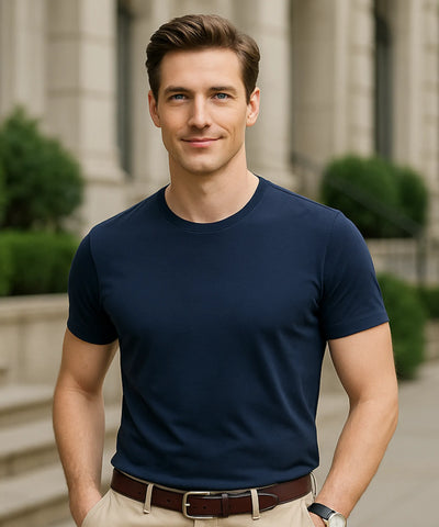 Comprar camiseta masculina básica algodão azul manga curta confortável casual premium barato promoção ZARA
