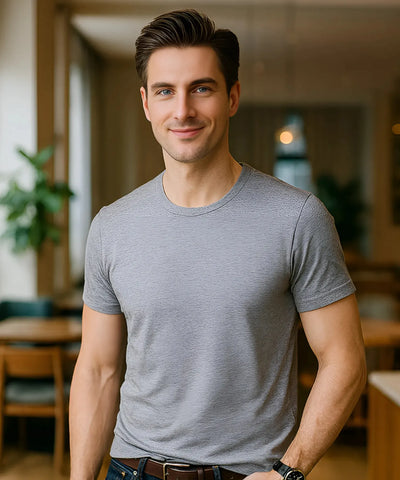 Comprar camiseta masculina básica algodão cinza manga curta confortável casual premium barato promoção ZARA
