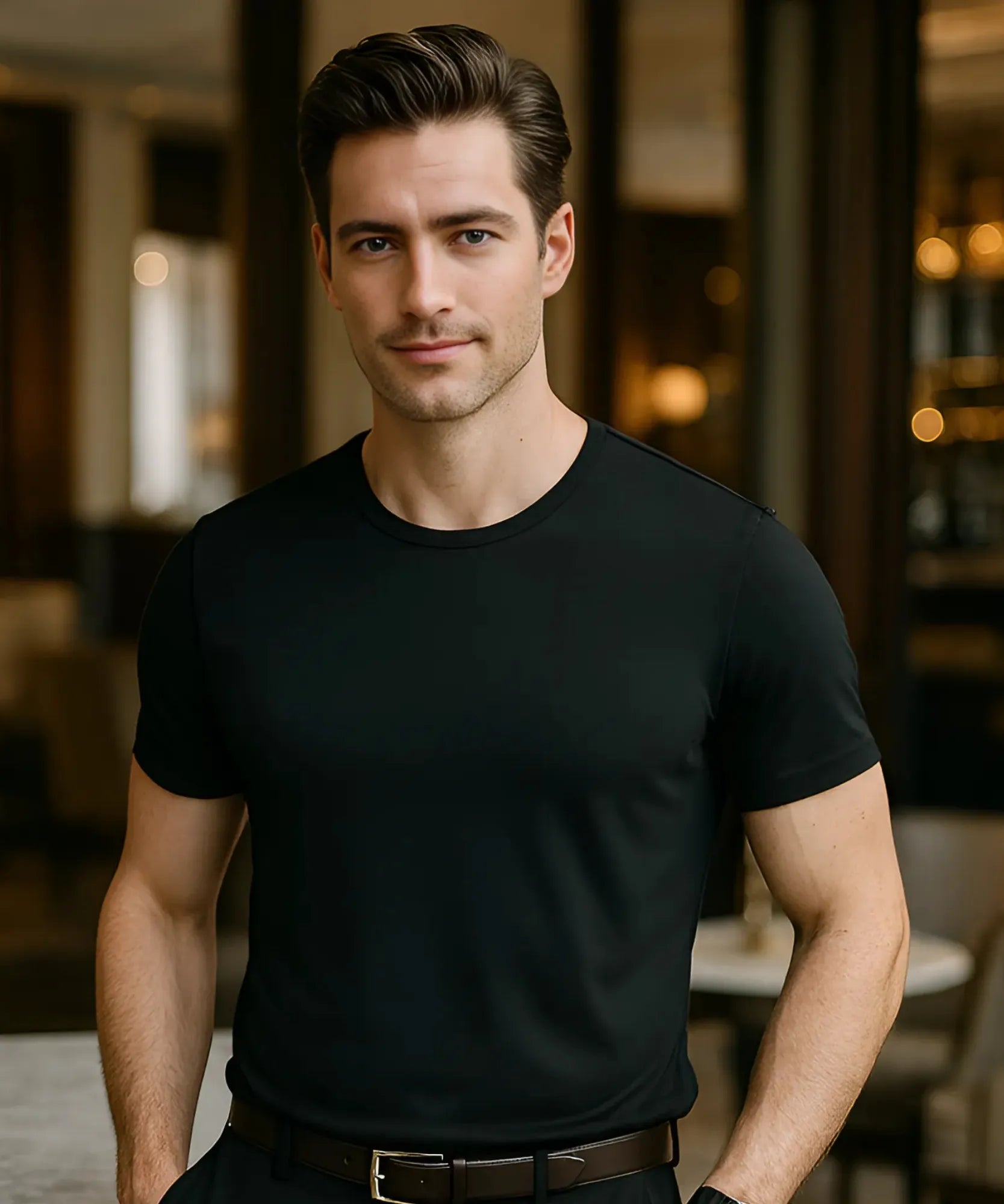 Comprar camiseta masculina básica algodão preto manga curta confortável casual premium barato promoção ZARA
