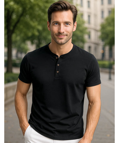 Comprar camiseta masculina preto botões algodão premium confortável casual moderna em promoção ZARA
