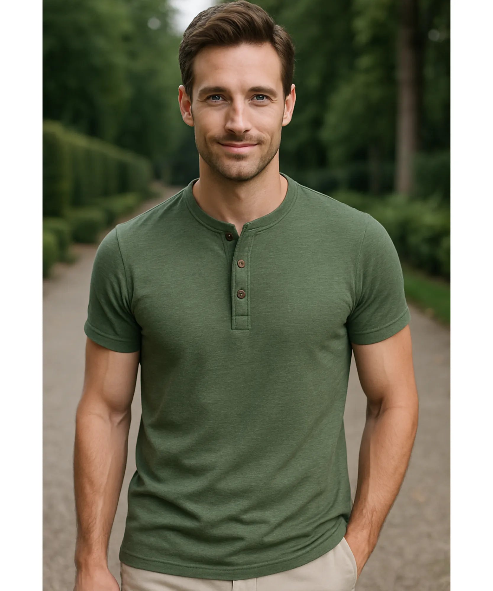 Comprar camiseta masculina verde botões algodão premium confortável casual moderna em promoção ZARA
