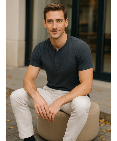 Camiseta Masculina Botões Algodão Confortável Casual | Henry