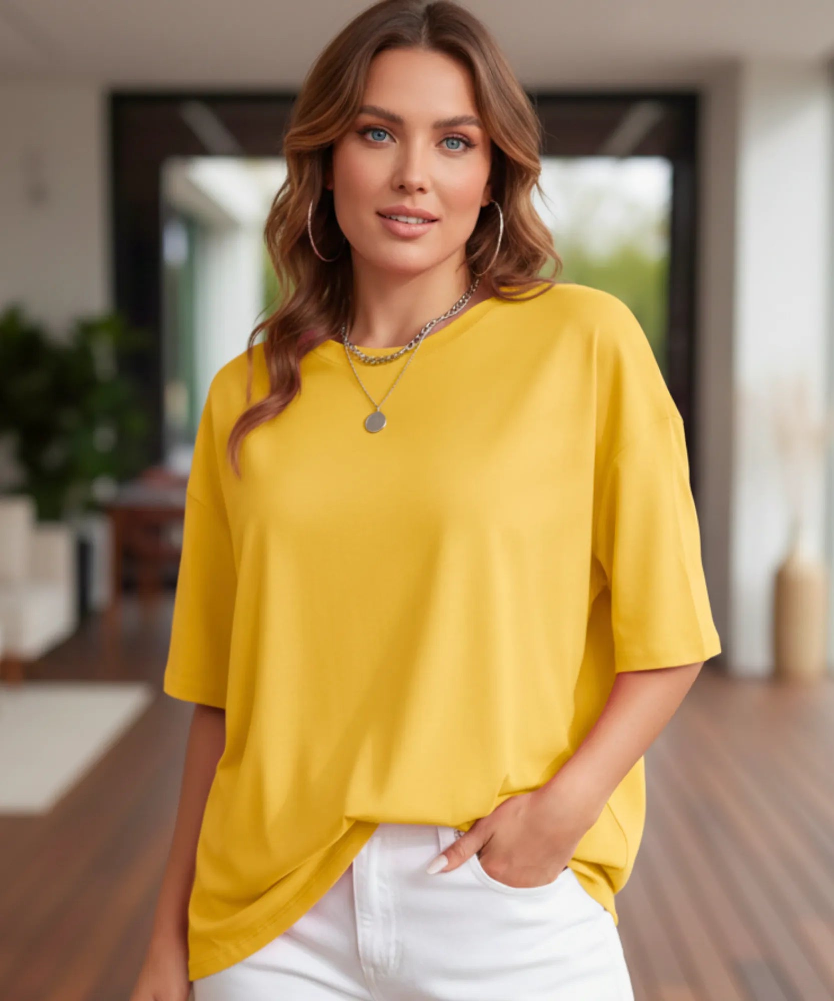 Comprar Camiseta Oversized 100% Algodão Básica amarelo manga curta unissex confortável respirável casual em promoção Hering