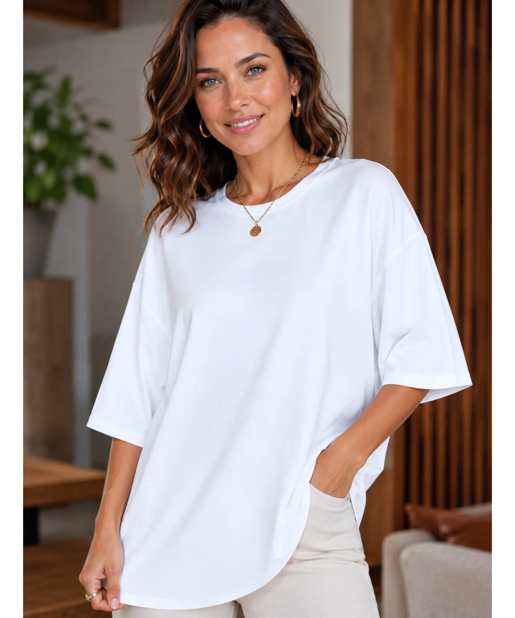 Comprar Camiseta Oversized 100% Algodão Básica manga curta unissex confortável respirável casual em promoção ANELLIMN