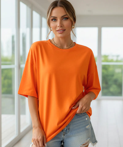 Comprar Camiseta Oversized 100% Algodão Básica laranja manga curta unissex confortável respirável casual em promoção Hering