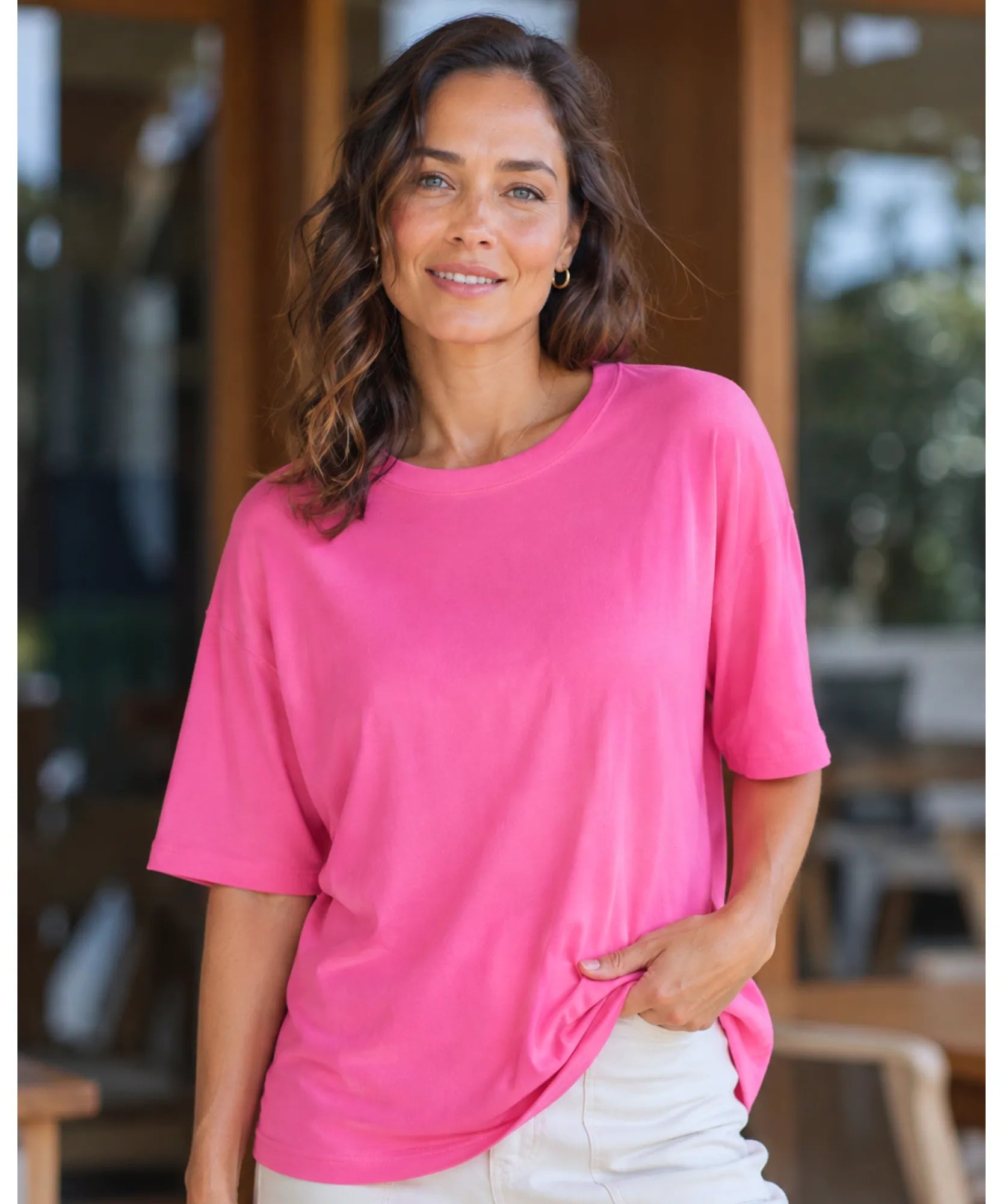 Comprar Camiseta Oversized 100% Algodão Básica manga curta unissex confortável respirável casual em promoção ANELLIMN