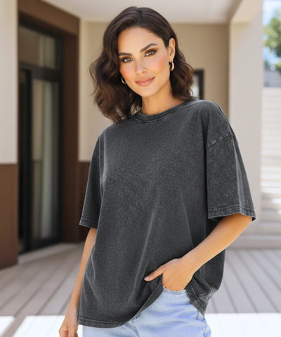 Camiseta Oversized Algodão Estonado Casual | Sue