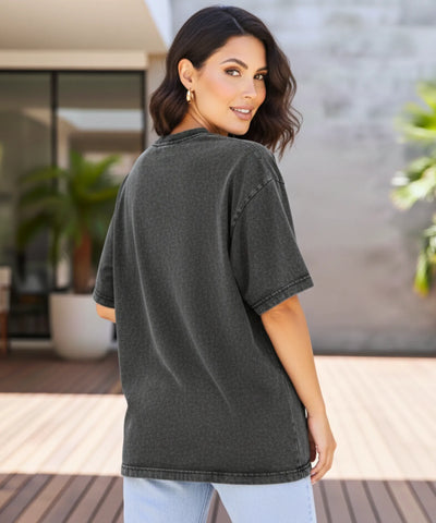 Comprar camiseta oversized 100% algodão estonado manga curta respirável unissex casual em promoção