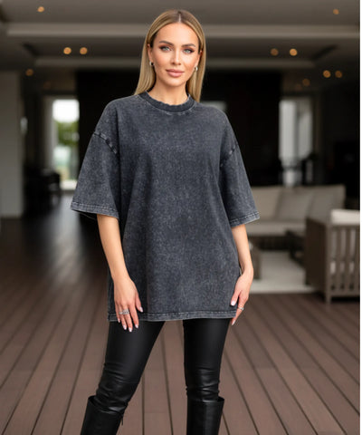 Camiseta Oversized Algodão Estonado Casual | Sue