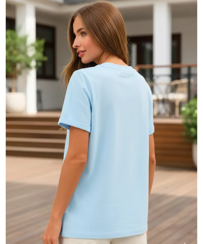 Comprar camiseta oversized feminina algodão manga curta gola redonda básica confortável casual barato ANELLIMN