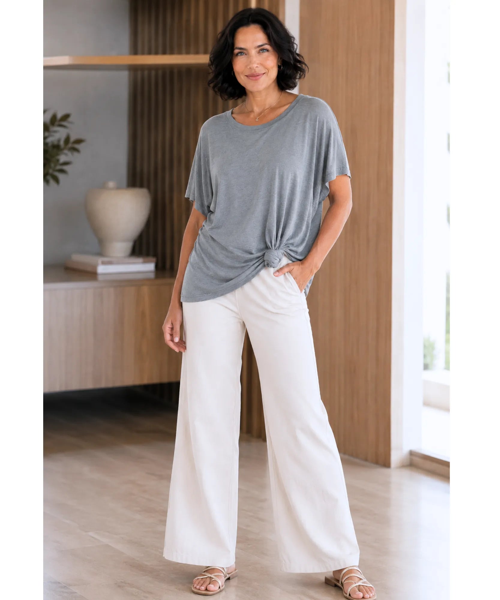 Comprar camiseta blusa oversized feminina cinza em promoção Anellimn