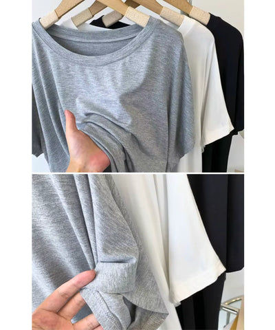 Comprar camiseta blusa oversized feminina cinza barato Anellimn