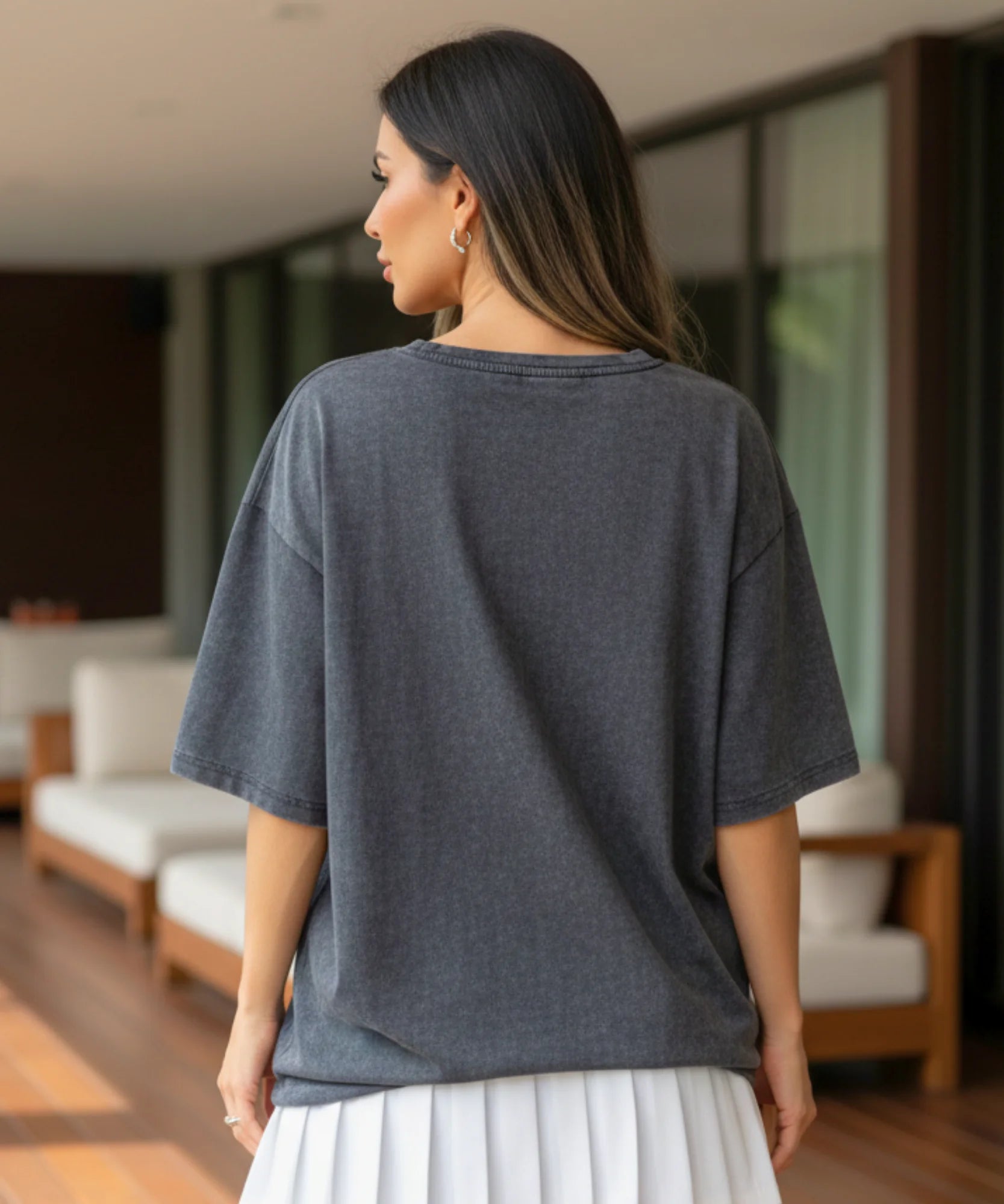 Comprar camiseta oversized feminina estonada algodão manga curta tie-dye confortável casual barato