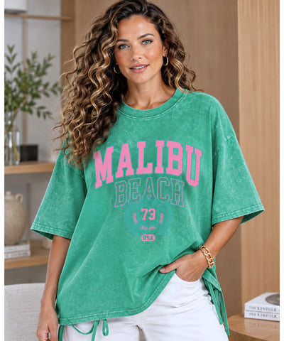 Camiseta oversized feminina verde com amarração lateral