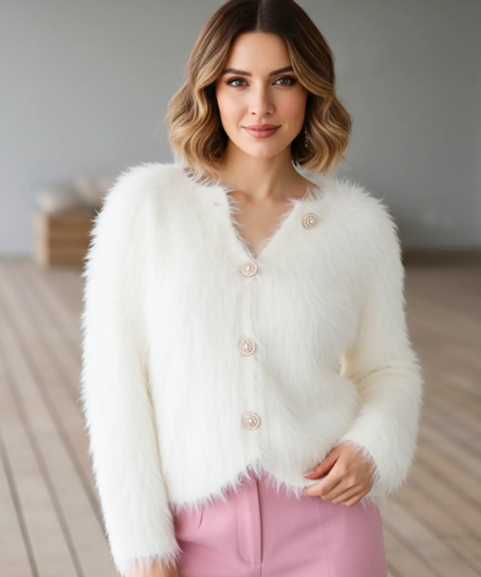 Comprar cardigan curto feminino peluciado com botões sofisticados e textura elegante para dias frescos ou ambientes climatizados em promoção ZARA