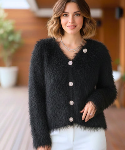 Comprar cardigan curto feminino peluciado com botões sofisticados e textura elegante para dias frescos ou ambientes climatizados em promoção ZARA