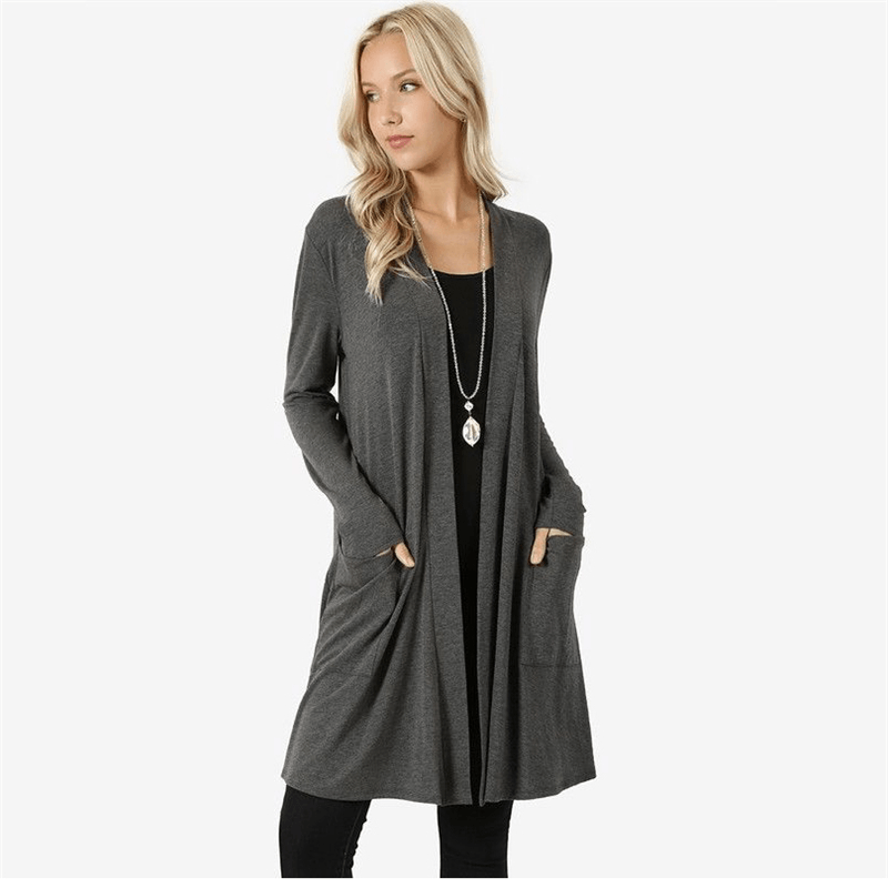 Anellimn comprar melhor Cardigan Feminino Longo com Bolso barato sueter feminino com bolso preço