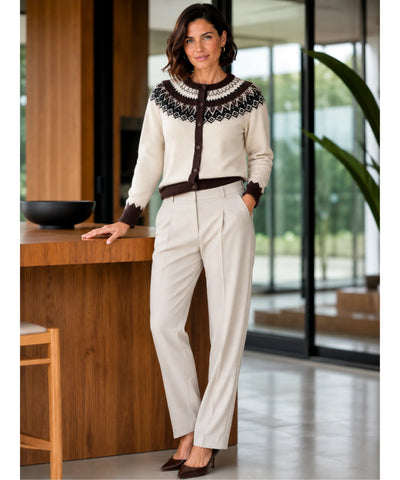 Comprar cardigan feminino tricô estampa nórdica jacquard botões manga longa gola redonda inverno barato e em promoção ANELLIMN 