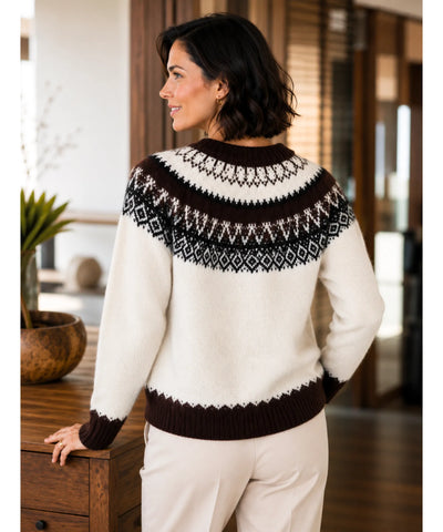 Comprar cardigan feminino tricô estampa nórdica jacquard botões manga longa gola redonda inverno barato e em promoção ANELLIMN 