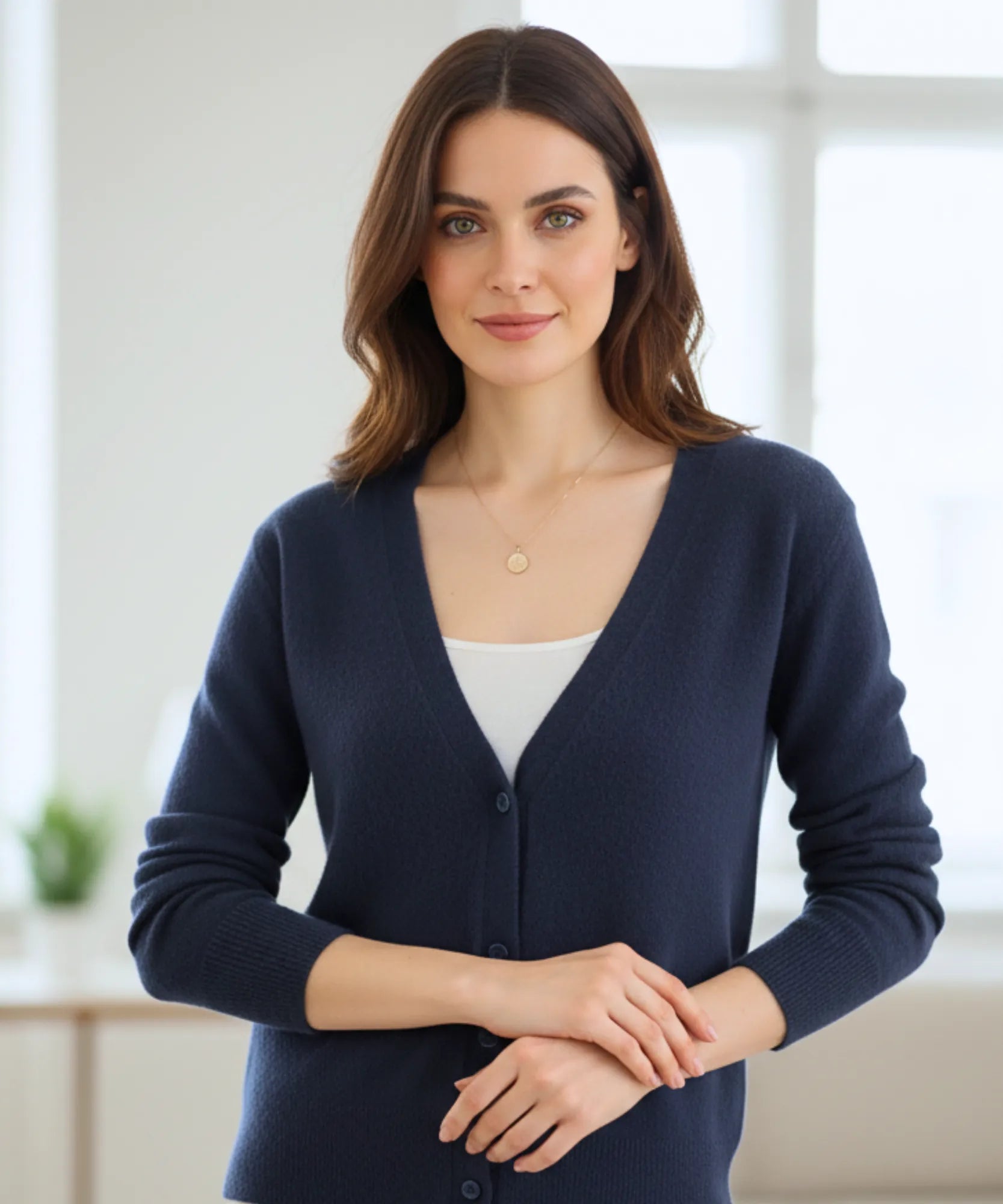 Comprar cardigan feminino tricot macio botões decote V manga longa escritório casual barato ANELLIMN
