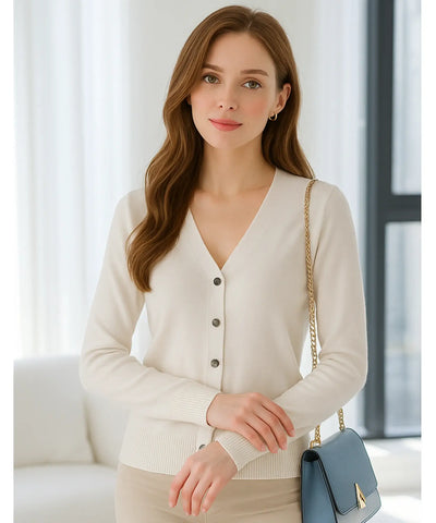 Comprar cardigan feminino tricot macio botões decote V manga longa escritório casual barato ou em promoção