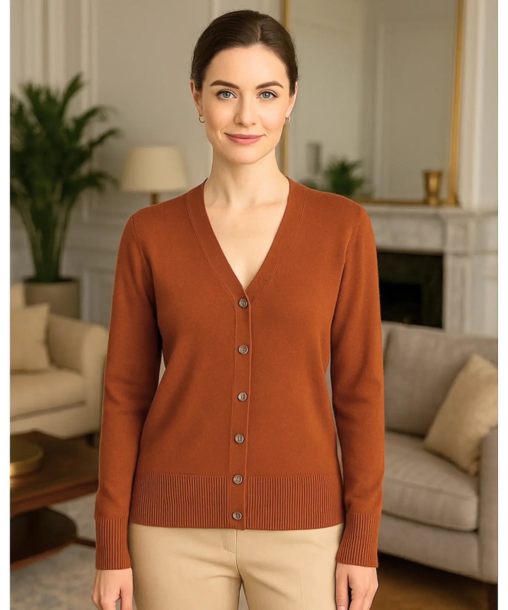 Comprar cardigan feminino tricot macio botões decote V manga longa escritório casual barato ou em promoção