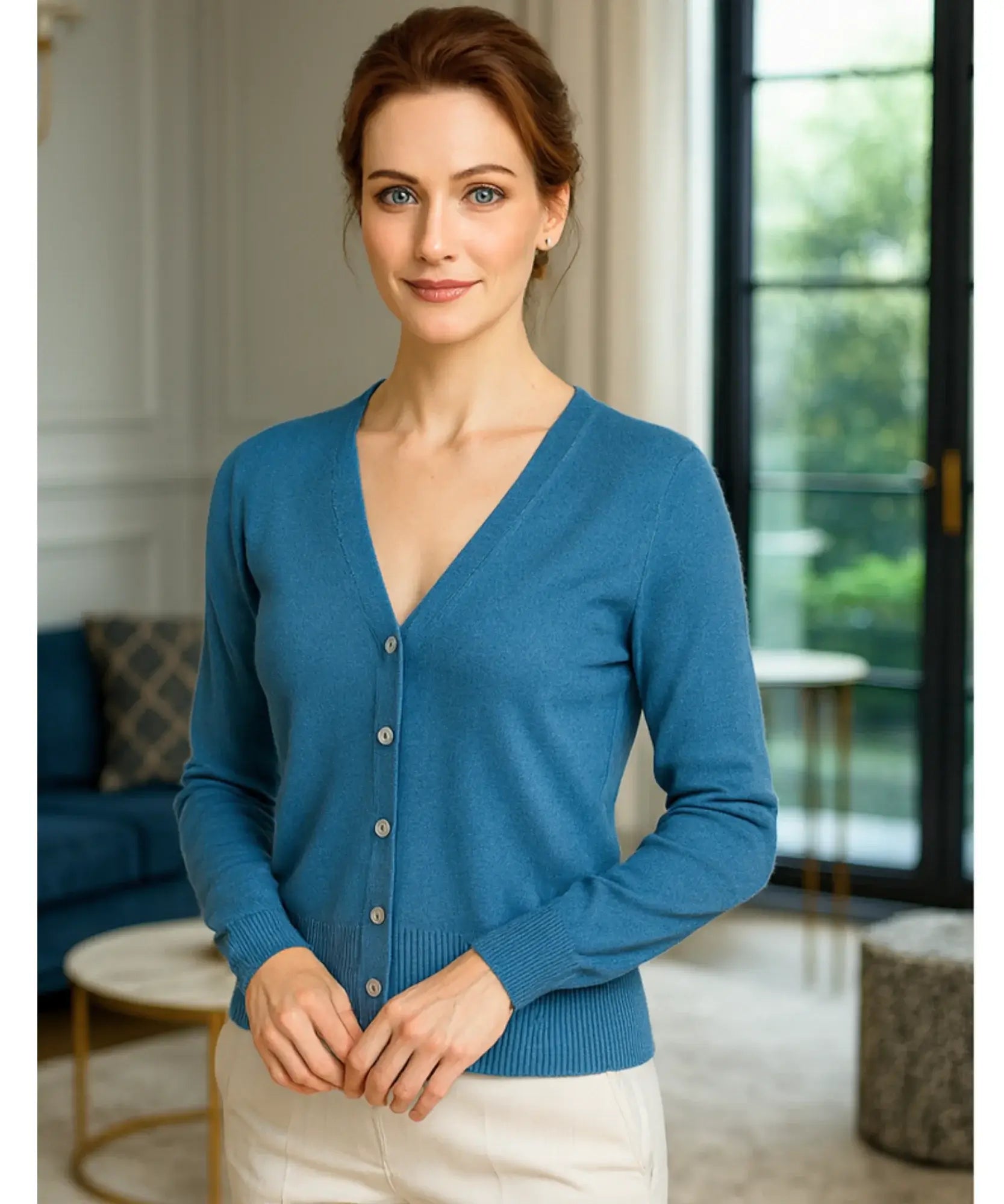 Comprar cardigan feminino tricot macio botões decote V manga longa escritório casual barato ou em promoção