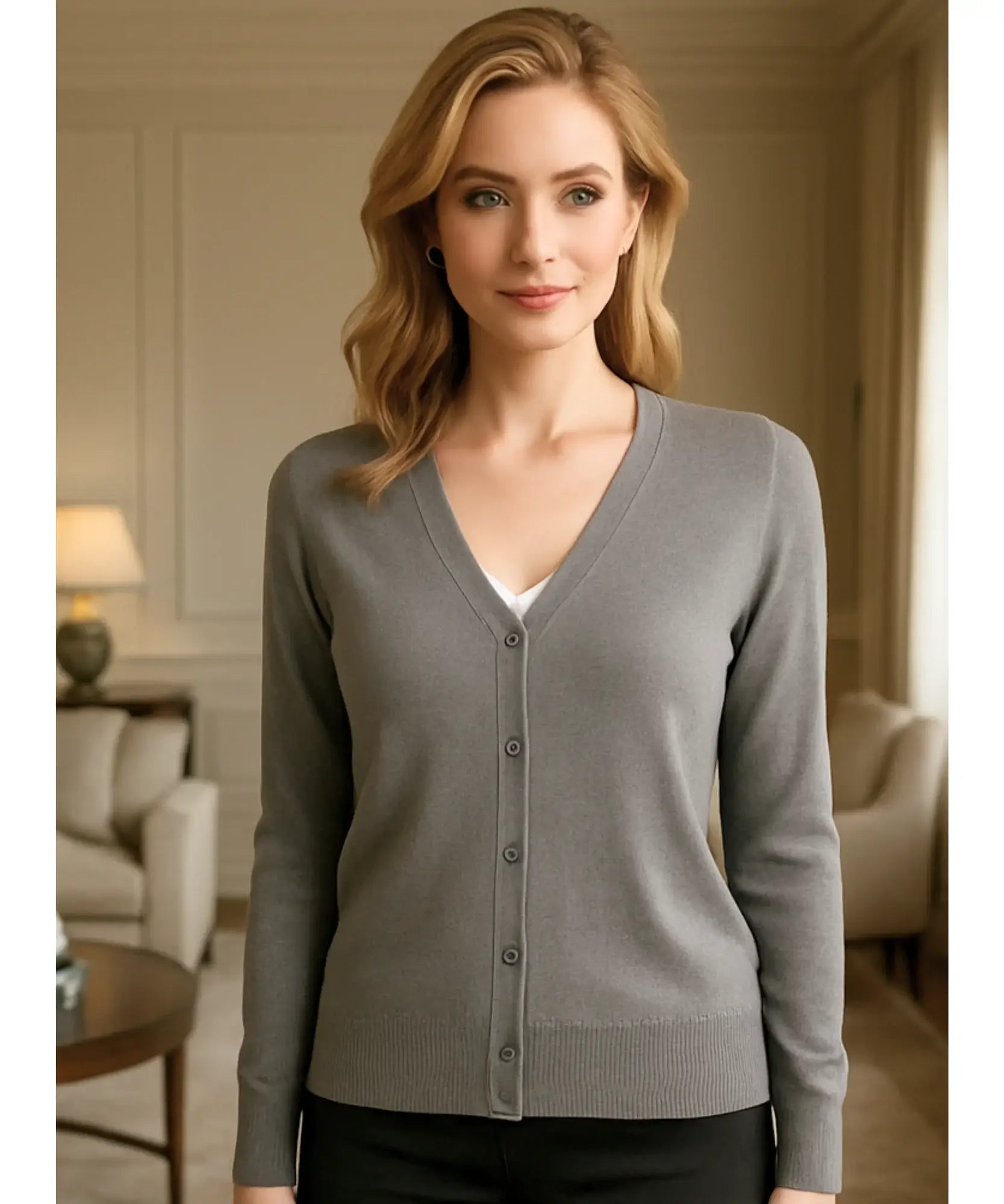 Comprar cardigan feminino tricot macio botões decote V manga longa escritório casual barato ou em promoção
