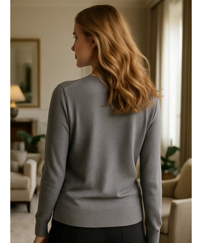 Comprar cardigan feminino tricot macio botões decote V manga longa escritório casual barato ou em promoção