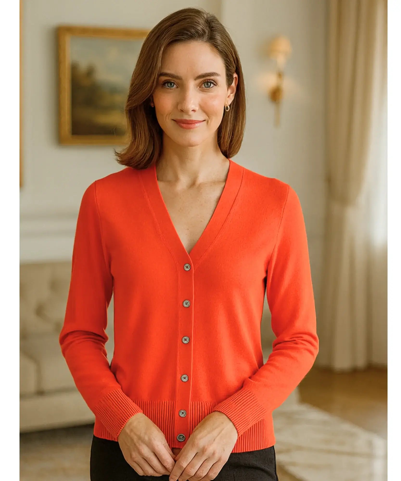 Comprar cardigan feminino tricot macio botões decote V manga longa escritório casual barato ou em promoção