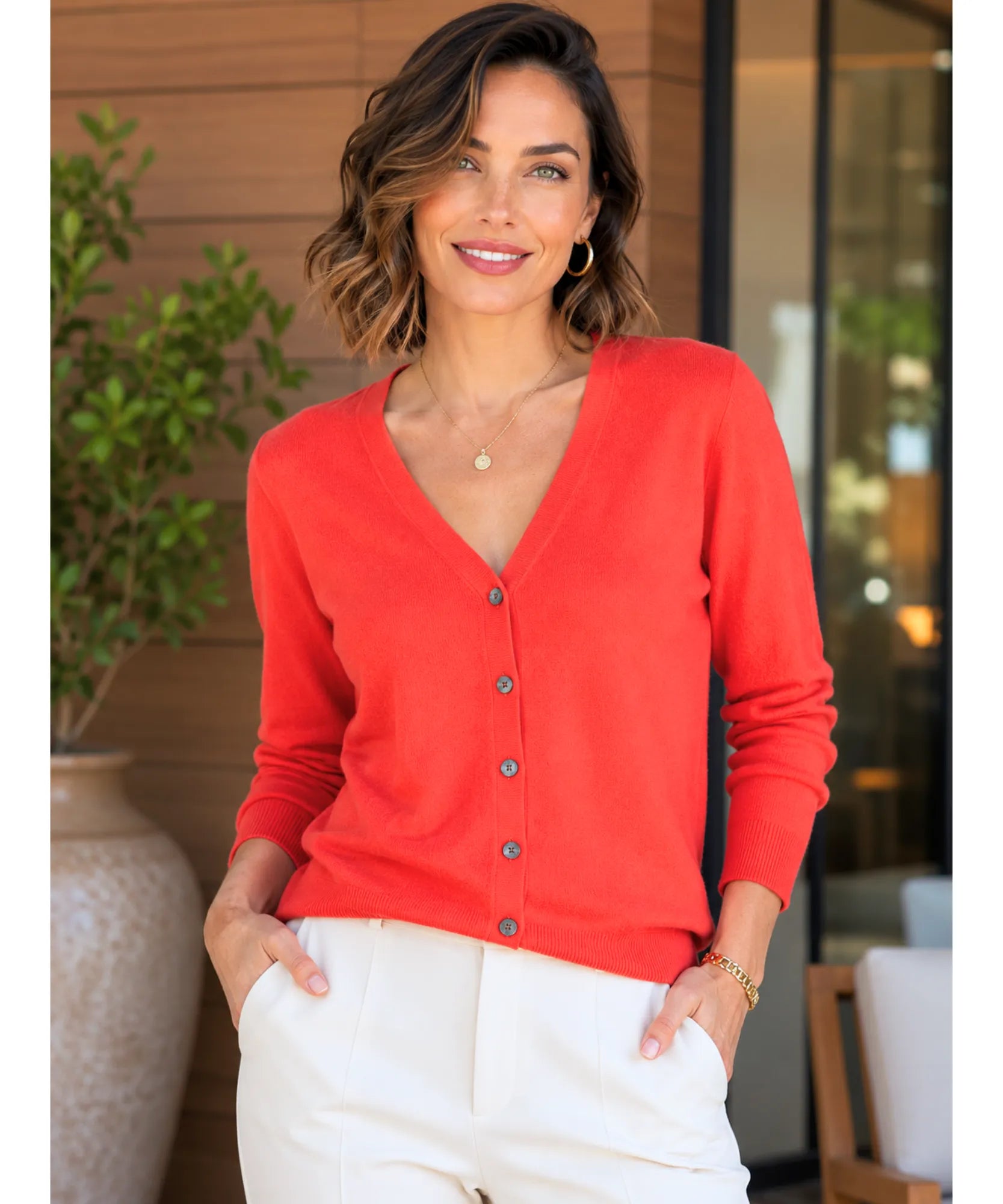 Comprar cardigan feminino tricot macio botões decote V manga longa escritório casual barato e em promoção ANELIMN