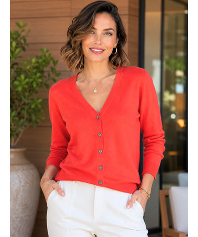 Comprar cardigan feminino tricot macio botões decote V manga longa escritório casual barato e em promoção ANELIMN