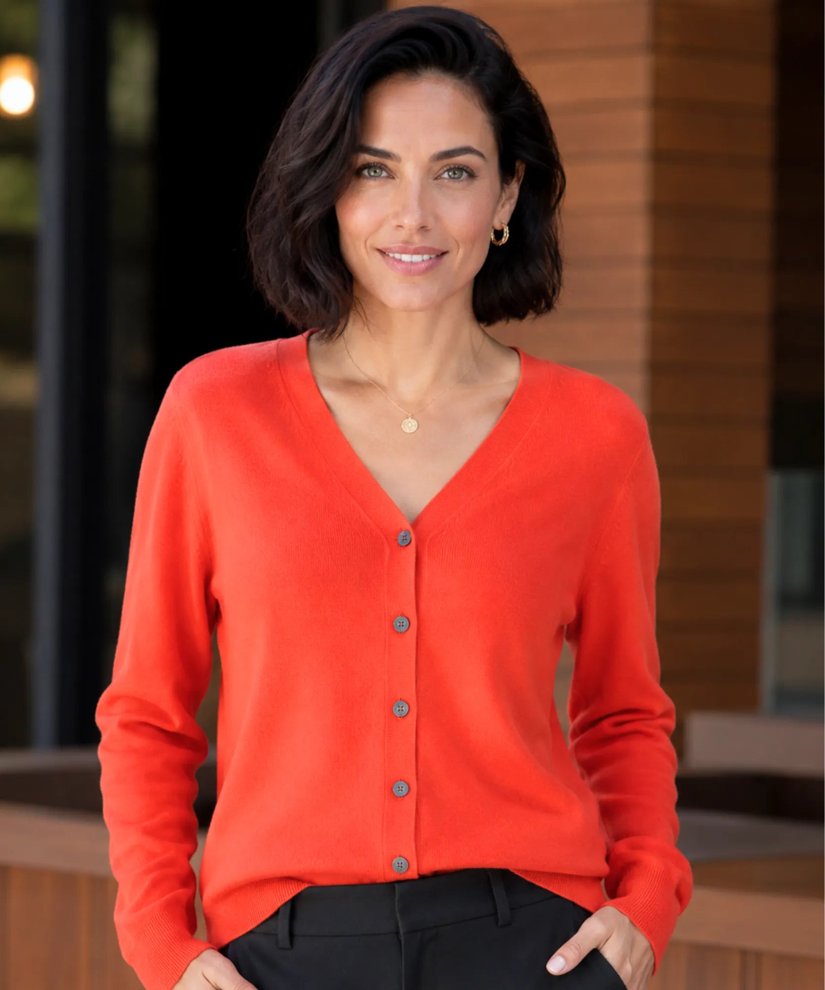 Comprar cardigan feminino tricot macio botões decote V manga longa escritório casual barato e em promoção ANELIMN