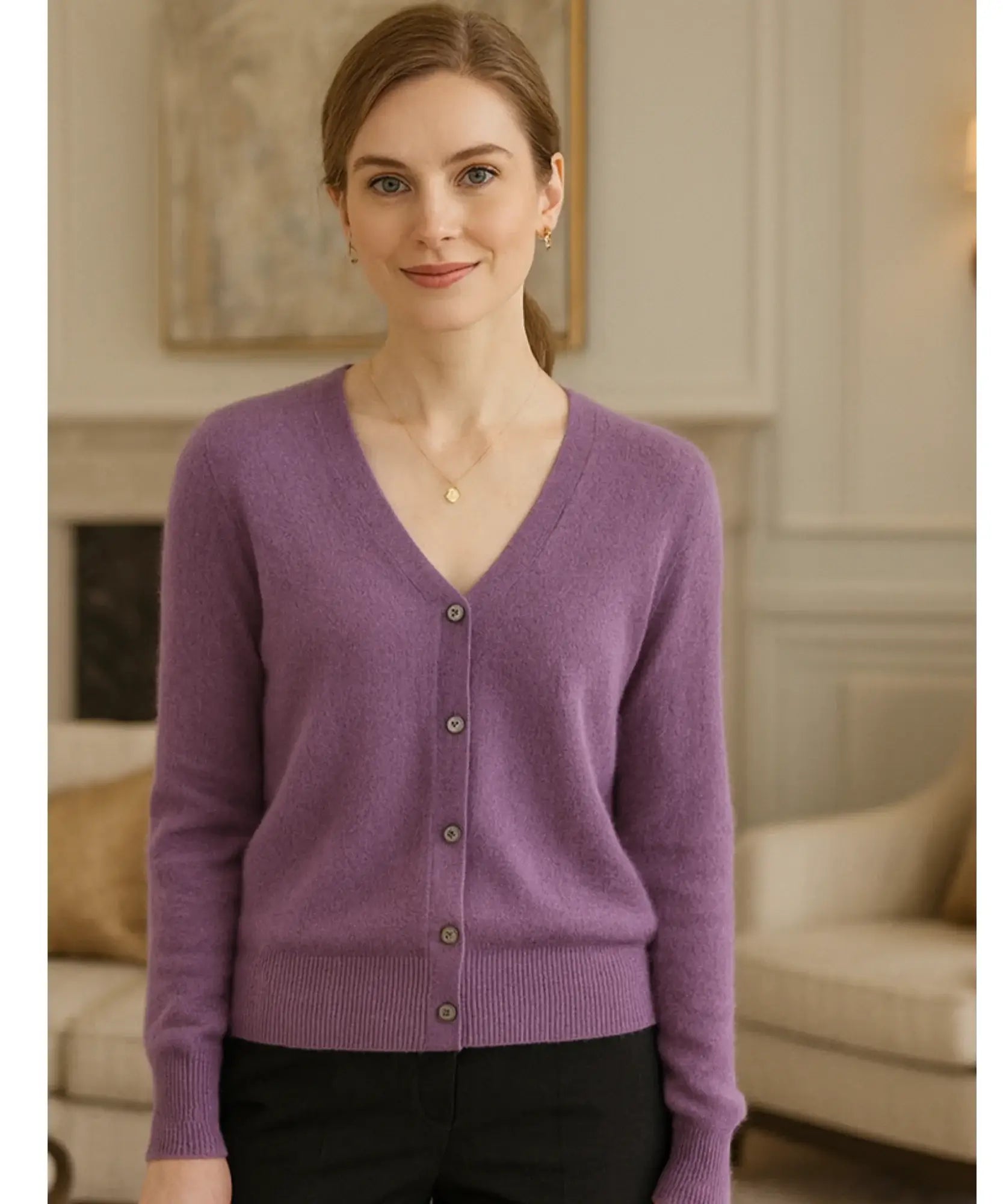 Comprar cardigan feminino tricot macio botões decote V manga longa escritório casual barato ou em promoção