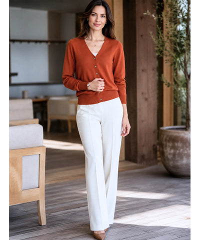 Comprar cardigan feminino tricot macio botões decote V manga longa escritório casual barato e em promoção ANELIMN