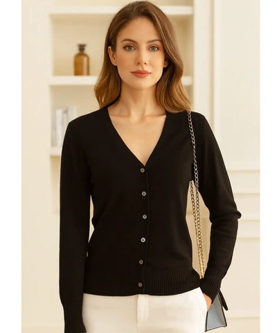 Comprar cardigan feminino tricot macio botões decote V manga longa escritório casual barato ou em promoção